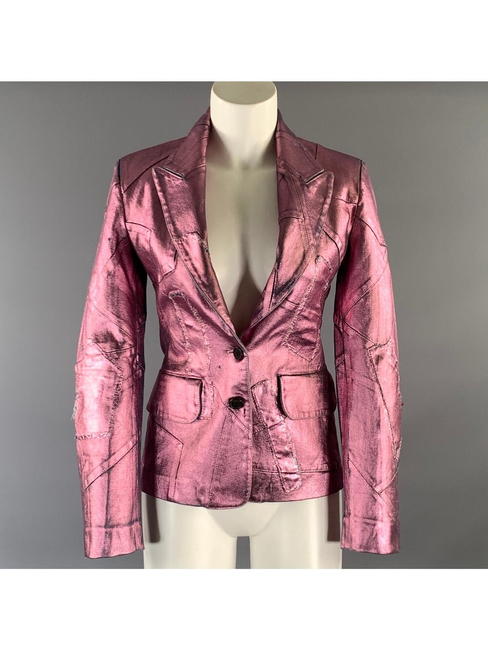 TOM FORD Size XS Pink Denim Metallic Peak Lapel Jacket Indoor Blazer